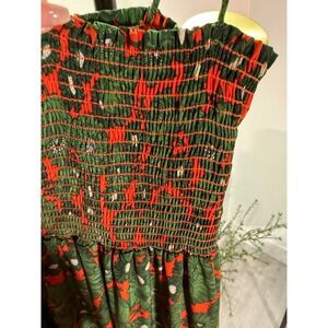 CY boutique maxi large orange poppies green elastic compression summer boho euc
